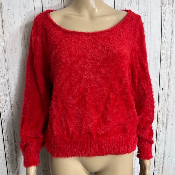 Victoria’s Secret Red Sweater Furry & Cozy Size Large Crop Red Sweater - Picture 2 of 8